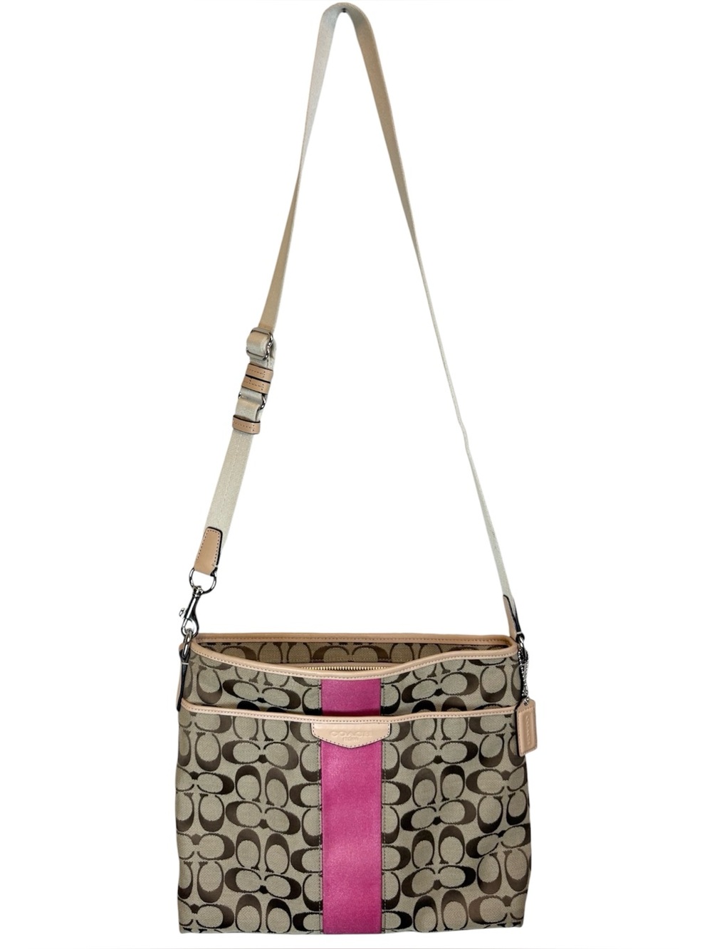 Coach Pink Stripe File Messenger Crossbody Bag